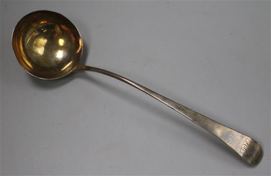 A George III Old English pattern silver soup ladle, London 1776, Thomas Chawner